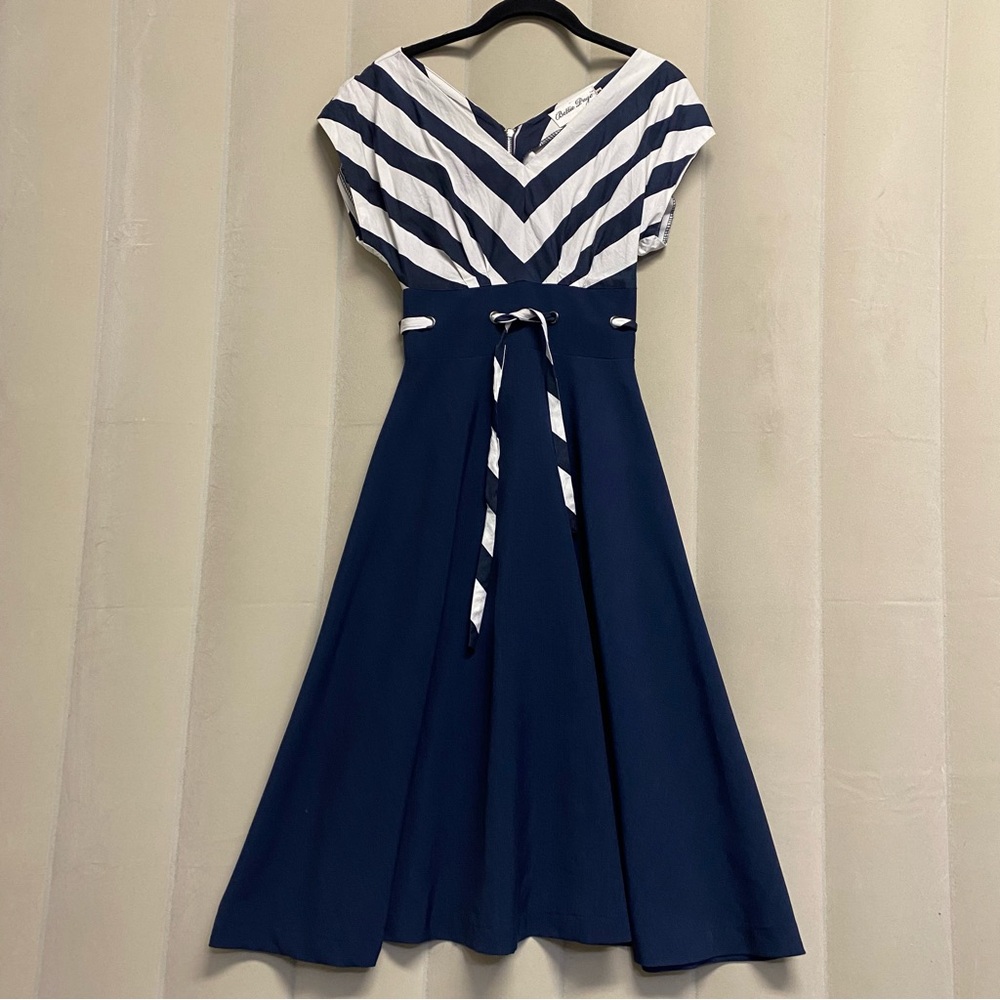 Vintage Bettie Page Women’s Dress XS Pinup Nautical Sailor Retro Feminine - Picture 9 of 14